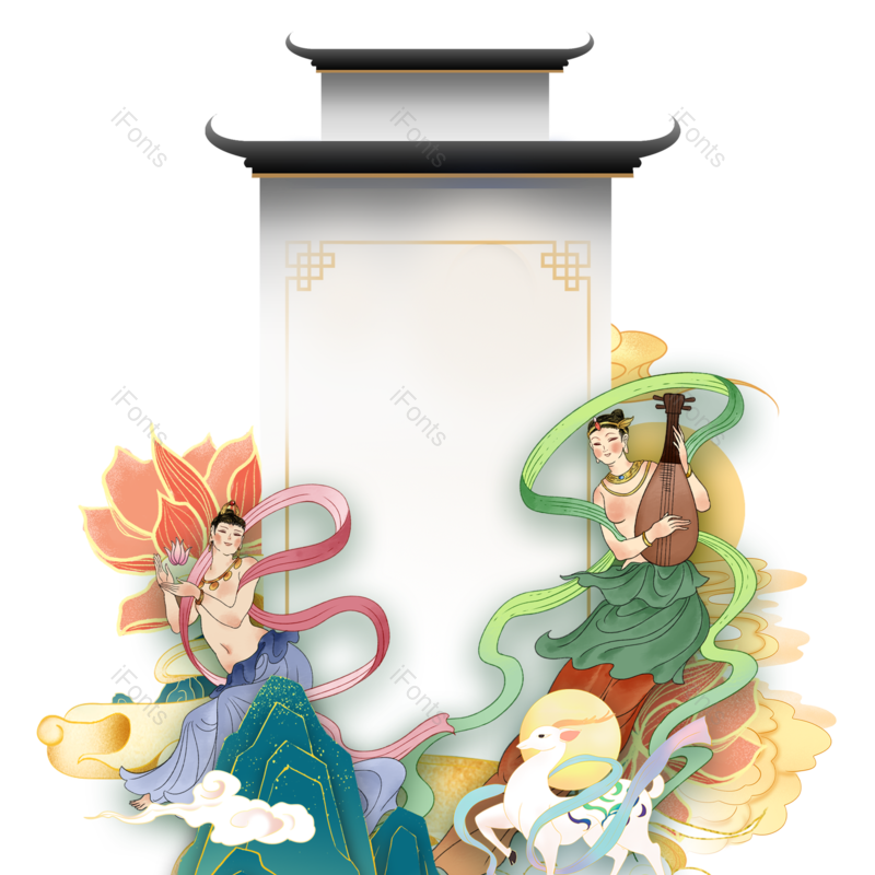 边框图片,中国风元素,乐器PNG,免抠素材